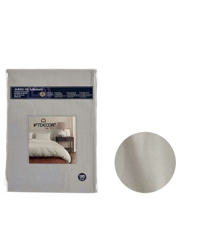 Juego de Sábanas de Algodón Francés Gris 3 Piezas: Sábana Encimera, Funda de Almohada, Sábana Bajera Ajustable
