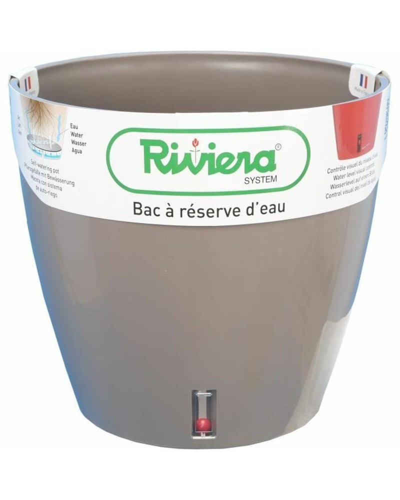 Maceta Autorriego Riviera Con reserva de agua Taupé Polipropileno Redondo Ø 36 x 33 cm