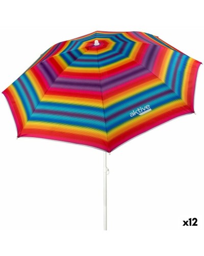 Sombrilla Aktive 180x185x180 cm, Oxford Acero Multicolor, Perfecta para Jardín y Playa
