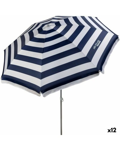 Aktive Sonnenschirm 180 x 185 cm, Oxford-Gewebe, Blau/Weiß, Stahlgestell
