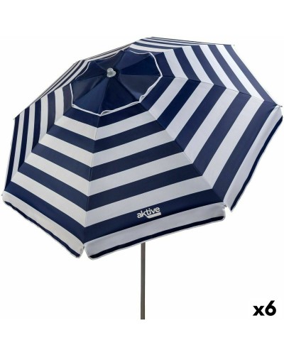 Aktive 2x2 m beach umbrella, blue and white, steel frame and Oxford fabric
