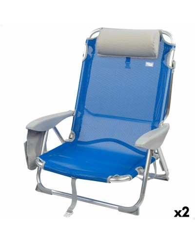 Klapstoel met Hoofdsteun Aktive Gomera Blauw 51 x 76 x 45 cm (2 Stuks)