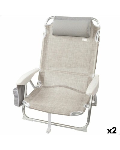 Aktive Ibiza Klappstuhl Beige mit Kopfstütze (2er-Set), 51 x 76 x 45 cm
