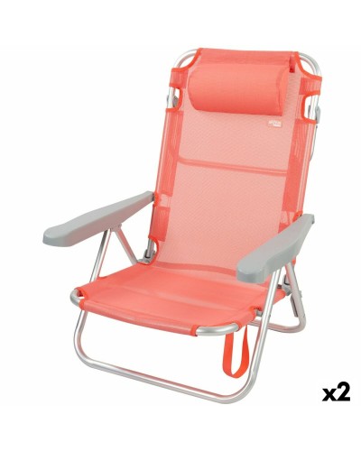 Fällbar stol med nackstöd Aktive Flamingo Korall 48 x 84 x 46 cm (2 antal)