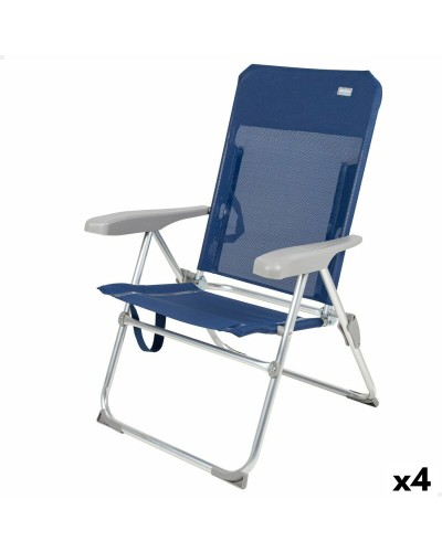 Silla de Playa Aktive Azul Marino 47x94x60 cm (Set de 4)

