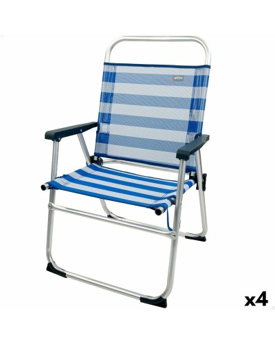 Silla de Playa Plegable Aktive, Azul y Blanca, 48 x 88 x 50 cm, Aluminio, Pack de 4
