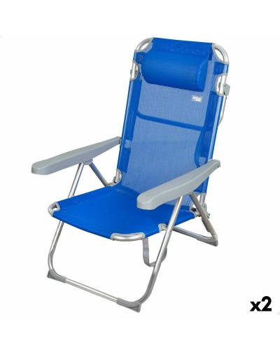 Silla de Playa Aktive Plegable Azul 48x90x60 cm (Set de 2)

