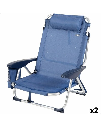 Chaise de Plage Pliante Aktive Bleu Marine (2 pièces), 51 x 76 x 45 cm
