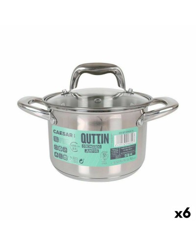 Quttin Caesar Edelstahl Kochtopf mit Glasdeckel, Ø 16 cm, 6-teilig
