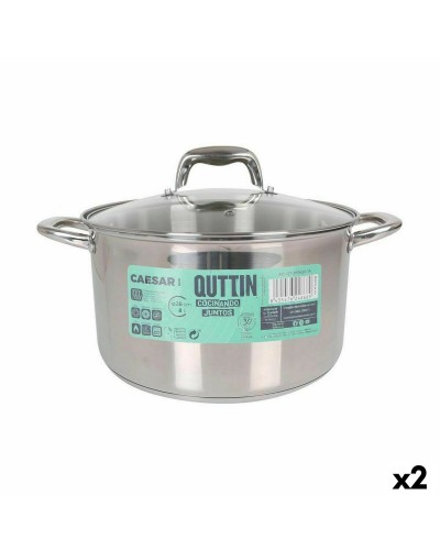 Pentola in Acciaio Quttin Caesar con Coperchio in Vetro Ø 26 cm, 2 Unità