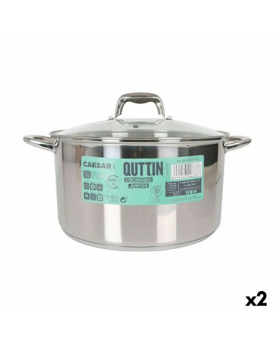 Pentola in Acciaio Inox Quttin Caesar con Coperchio in Vetro da 30 cm, 2 Unità