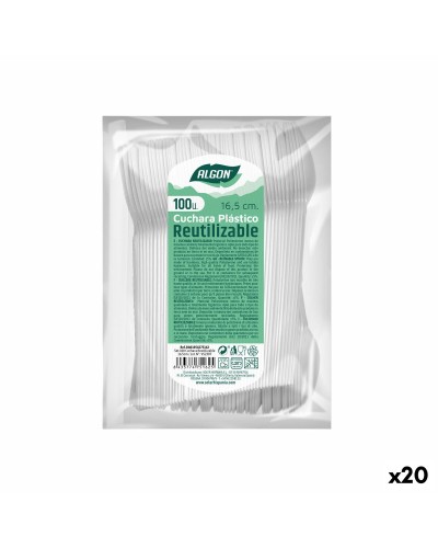 Juego de 20 Cucharas Reutilizables Algon | Blancas | Longitud 16,5 cm
