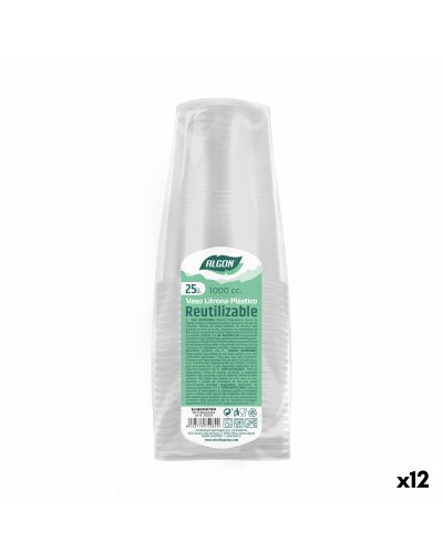 Algon Reusable Glasses 1L Transparent (12 Units, 25 Pieces)
