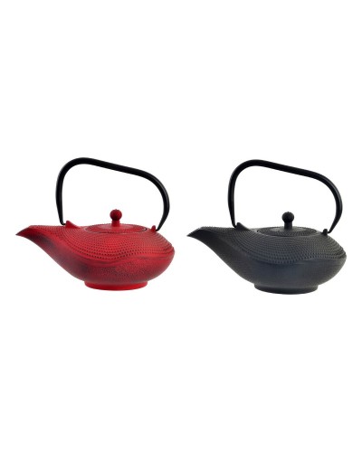 Teiera in Ghisa DKD Home Decor, 1000 ml, Rosso e Nero, 2 Pezzi