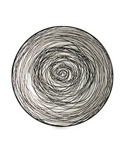 Plato Hondo Negro Blanco de Porcelana, 20 x 4,7 x 20 cm, Vajilla Elegante para Mesa
