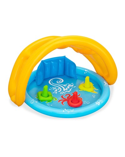 Bestway Opblaasbaar Kinderzwembad Leren met Afneembaar Dak 115x89x76 cm +6 Maanden Tuin 52568