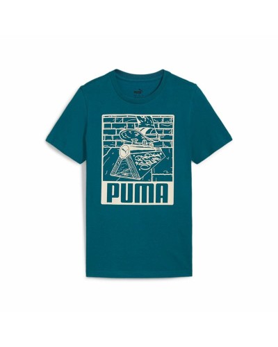 Puma Ess+ T-Shirt Kinder Hellblau 90er - Kurzarm Baumwolle Sport
