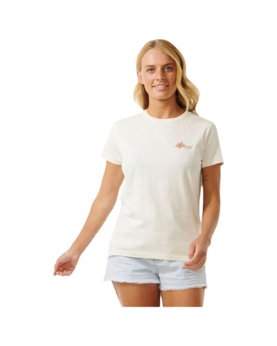 Rip Curl Wild Bloom Camiseta de Mujer: Manga Corta, Blanca, Estampado Floral
