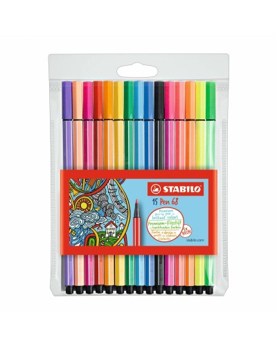Rotuladores Stabilo Pen 68 Standard y Neón (15 unidades) | Colores Vivos para Dibujo y Escritura Creativa
