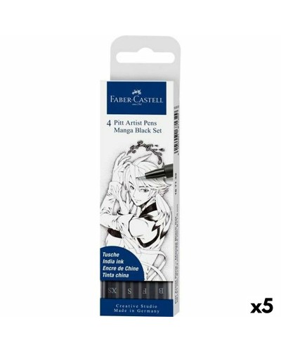 Faber-Castell Pitt Artist Pen: Set de 5 Rotuladores Negros para Cómics, Dibujos y Manga.
