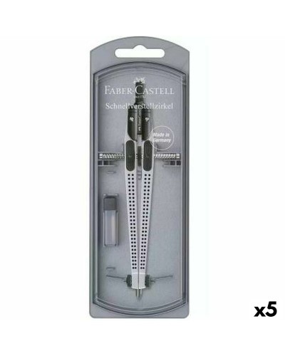 Compases Plateados Faber-Castell: Set de 5 Piezas Articuladas, Instrumento de Precisión
