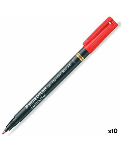 Lot de 10 Marqueurs Permanents Staedtler Lumocolor Rouges
