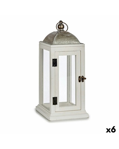 Lykta Silvrig Metall Trä Vit (18 x 43 x 18 cm) (6 antal)