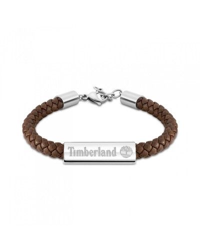 Timberland Baxter Lake Men's Brown Leather and Stainless Steel Bracelet
