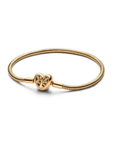 Damarmband Pandora FAMILY TREE HEART CLASP SNAKE CHAIN - SIZE 19 19 cm Gyllene