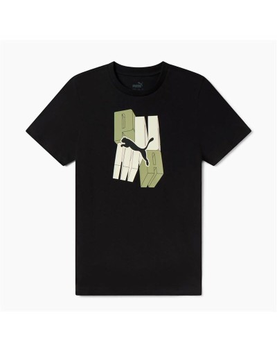 Puma Essentials+ Graphic: Camiseta Niño Negra, Manga Corta, Deporte & Casual
