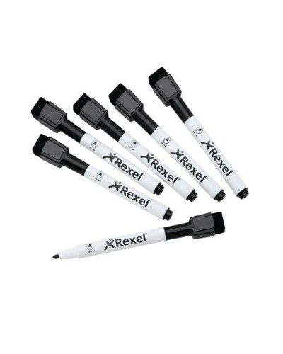 Nobo Marqueurs pour Tableau Blanc Noirs - Pointe Ronde, Lot de 6 Unités
