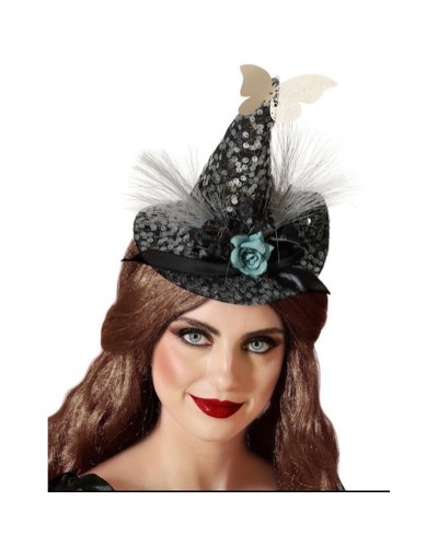 Diadema Sombrero Bruja Halloween: Diadema con Mini Sombrero Negro - Accesorio Disfraz
