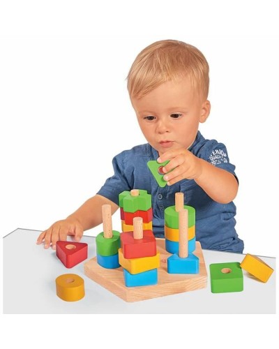 Eichhorn Wooden Stacking Shapes - Educational Toy for Early Months - Motor Skill Development
