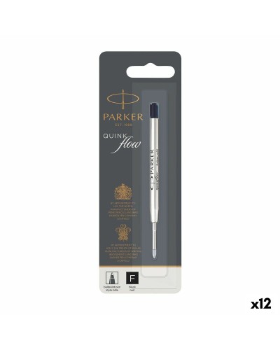 Parker Quink Flow - Black Pen Cartridges - 12 Units - Smooth Writing
