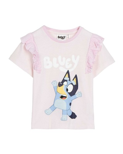 Camiseta Niña Bluey Rosa Claro - Manga Corta Algodón Transpirable
