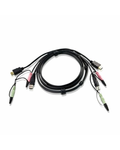 Aten 2L-7D02UH USB 2.0 KVM Switch, Integrated Cables 1.8m - Black

