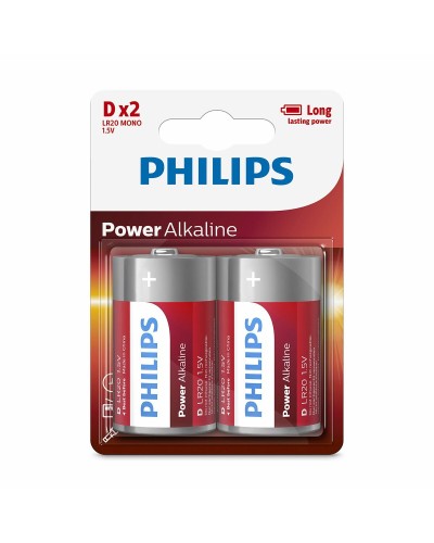 Philips Power LR20 Piles Alcalines Type D 1.5V - 2 Pièces
