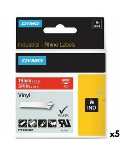 Dymo Rhino ID1-19 Ruban Vinyle 19mm Rouge/Blanc - Étiqueteuses Autocollant (5pcs)

