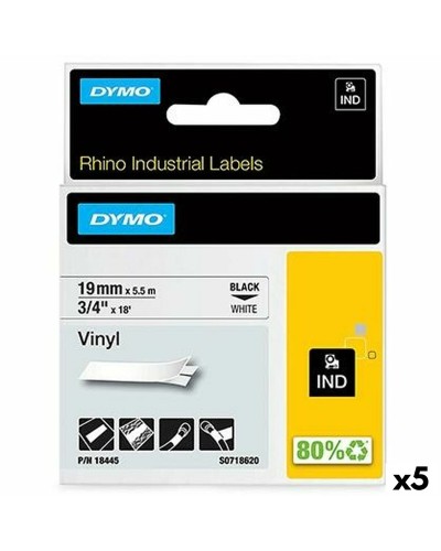 Dymo Rhino ID1-19 : Ruban Laminé 19mm Noir/Blanc Vinyle - 5 Pièces
