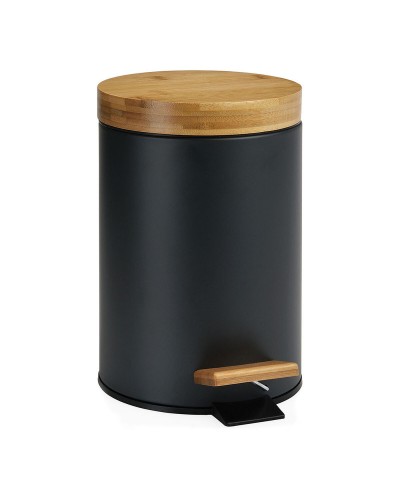 Papelera con Pedal Andrea House Negro Mate Metal Bambú 3 L (Ø 17 x 26 cm)