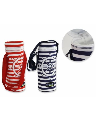 Bolsa nevera térmica para botella - Motivo Marinero - 10x10x33 cm - Ideal para viaje
