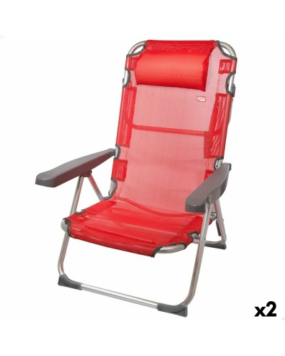 Chaise Pliante Aktive Menorca avec Appui-tête - Rouge - 48 x 90 x 60 cm (2 Unités)
