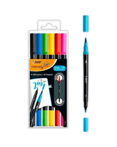 Bic Intensity Dual Tip : Set de 6 Marqueurs Multicolores pour Scrapbooking et Dessin
