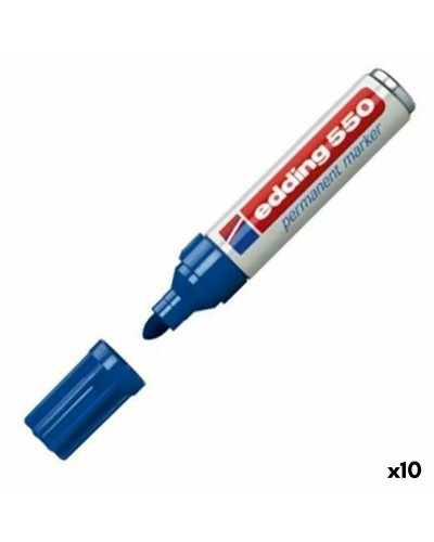 Marcatore Permanente Edding 550 Azzurro, Confezione da 10, Scrittura Durevole e Resistente