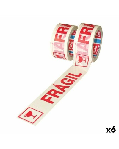 TESA FRAGILE Packaging Sealing Tape, White Adhesive Tape 50mm x 66m, Pack of 6
