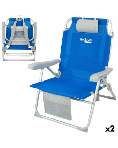 Klapstoel met Hoofdsteun Aktive Blauw 55 x 86 x 66 cm (2 Stuks)