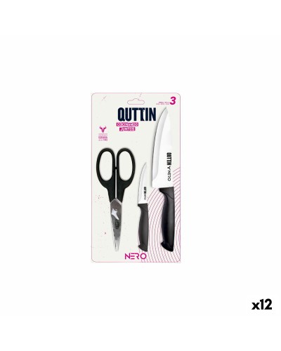 Ensemble de Cuisine Quttin Noir 3 Pièces : Casseroles, Poêles, Couvercles (12 Unités au Total)
