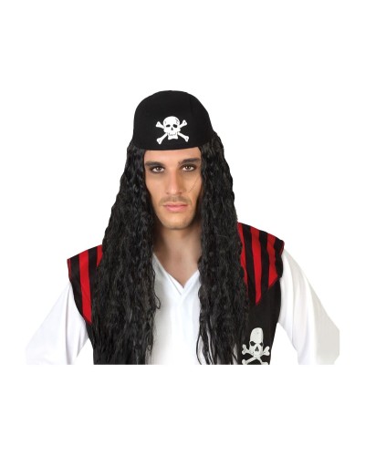 Schwarze lange gewellte Piratenperücke - Halloween Cosplay Kostüm
