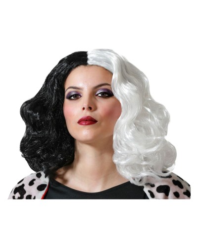 Two-Tone Wig Black White - Women's Synthetic Hair for Cosplay & Party
