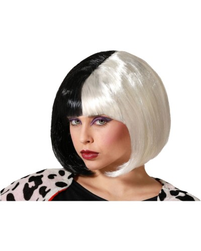 Peluca Bicolor Blanca y Negra - Disfraz Halloween Cosplay - Alta Calidad
